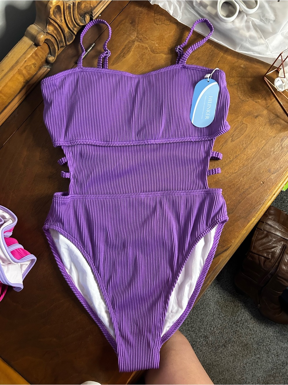NWT Hilinker Women's Ribbed One Piece Swimwear Cutout Bathing Suit, Size S - Picture 3 of 8